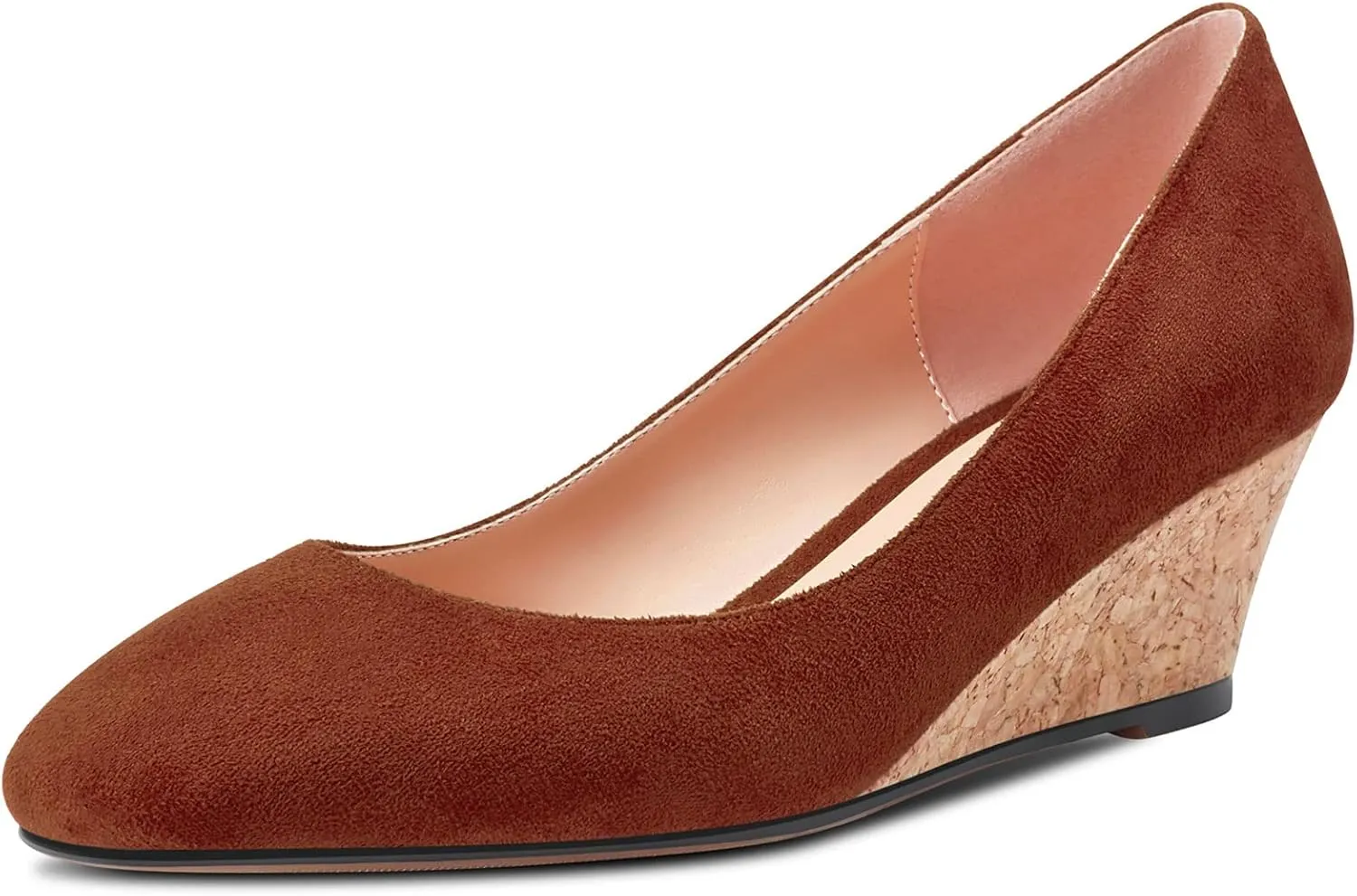 HEUIVZAR Pumps for Women Slip-on Closed Square Toe Block Chunky Wedge Low Heel Pumps Suede Shopping Vacation Classic 2 Inch