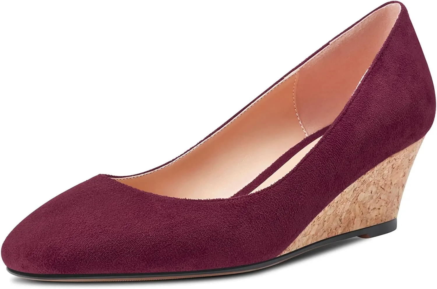 HEUIVZAR Pumps for Women Slip-on Closed Square Toe Block Chunky Wedge Low Heel Pumps Suede Shopping Vacation Classic 2 Inch