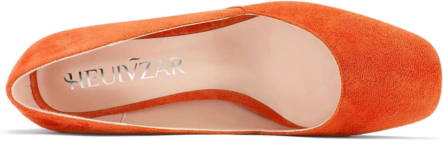 HEUIVZAR Pumps for Women Slip-on Round Toe Block Chunky Low Heel Shopping Vacation Classic Suede 2 Inch