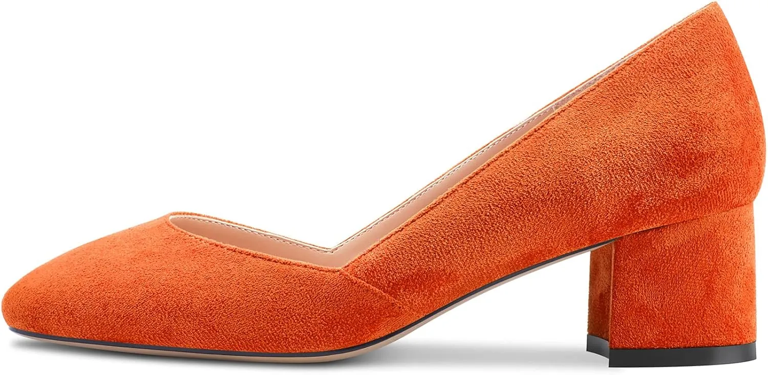 HEUIVZAR Pumps for Women Slip-on Round Toe Block Chunky Low Heel Shopping Vacation Classic Suede 2 Inch