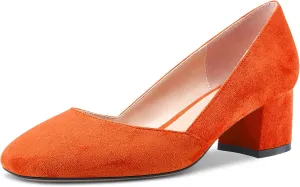 HEUIVZAR Pumps for Women Slip-on Round Toe Block Chunky Low Heel Shopping Vacation Classic Suede 2 Inch