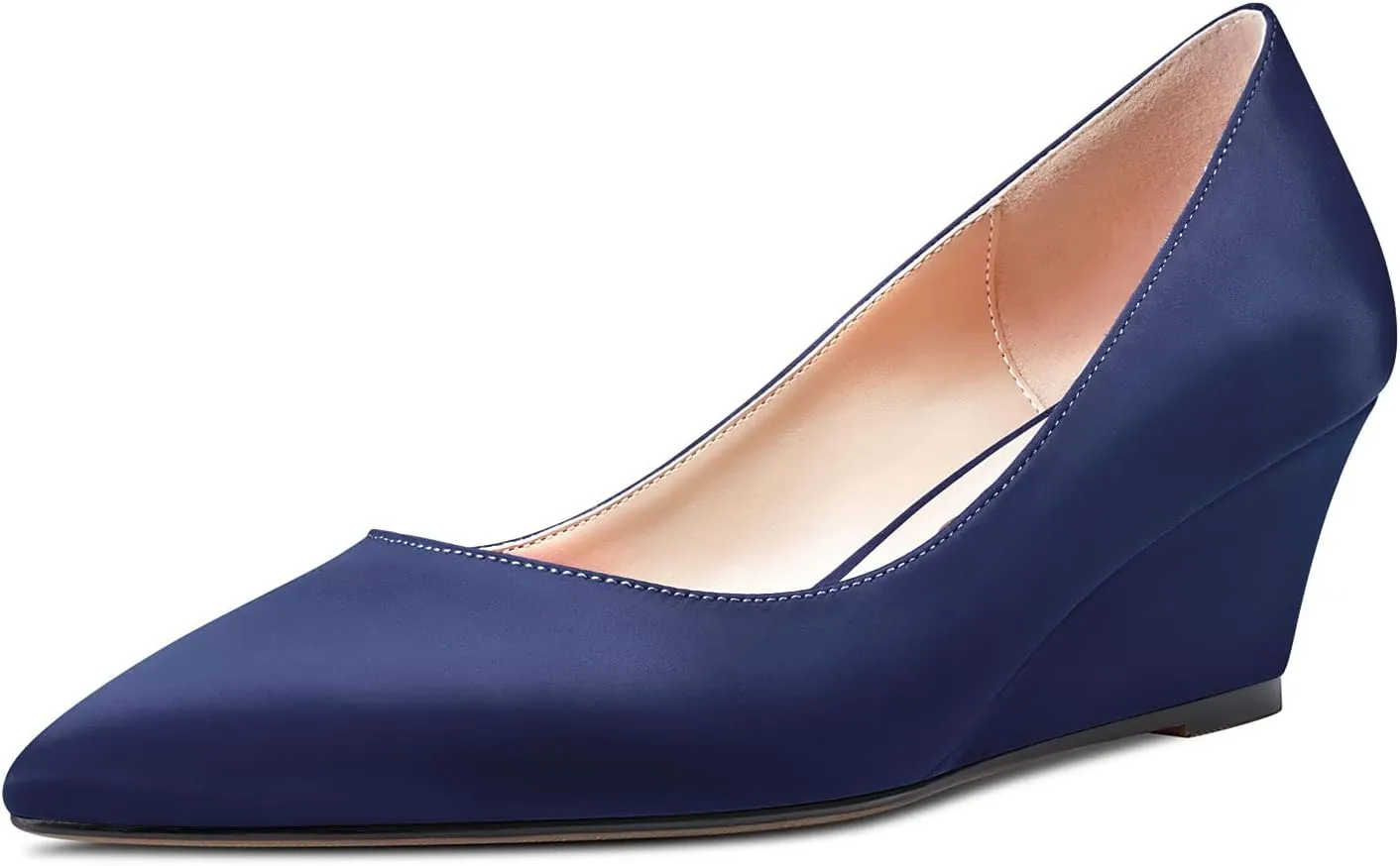 HEUIVZAR Women Wedge Pumps Pointed Toe Block Chunky Mid Low Heel Slip-on Dress Shoes Classic Satin 2 Inch