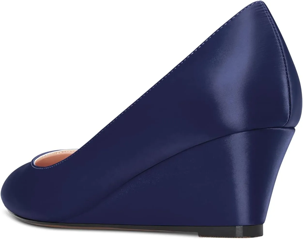 HEUIVZAR Women Wedge Pumps Pointed Toe Block Chunky Mid Low Heel Slip-on Dress Shoes Classic Satin 2 Inch