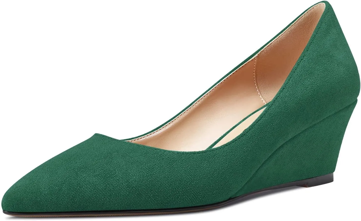 HEUIVZAR Women Wedge Pumps Pointed Toe Block Chunky Mid Low Heel Slip-on Dress Shoes Classic Suede 2 Inch