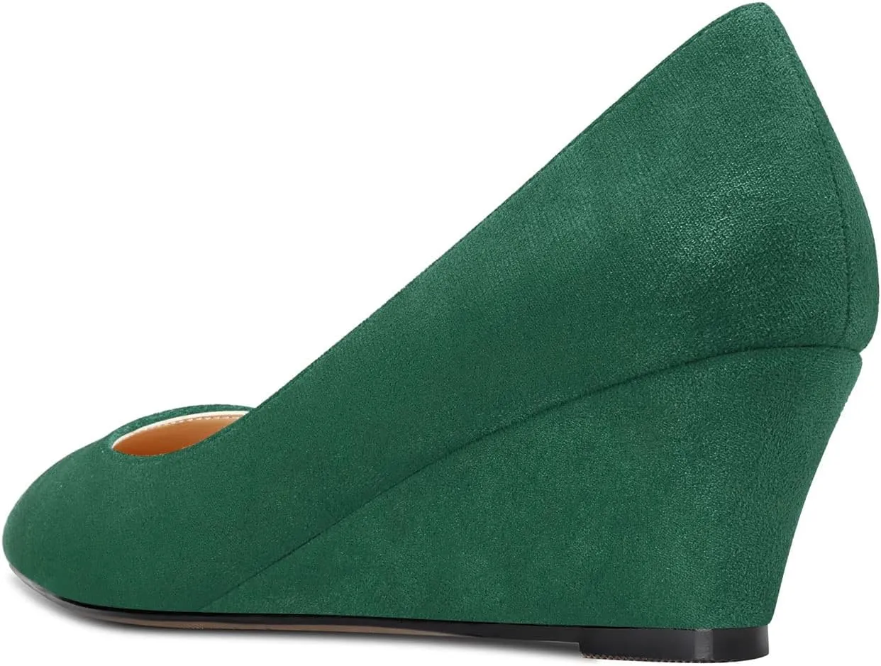 HEUIVZAR Women Wedge Pumps Pointed Toe Block Chunky Mid Low Heel Slip-on Dress Shoes Classic Suede 2 Inch