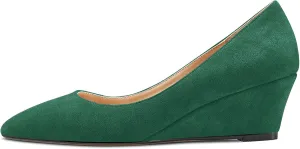 HEUIVZAR Women Wedge Pumps Pointed Toe Block Chunky Mid Low Heel Slip-on Dress Shoes Classic Suede 2 Inch