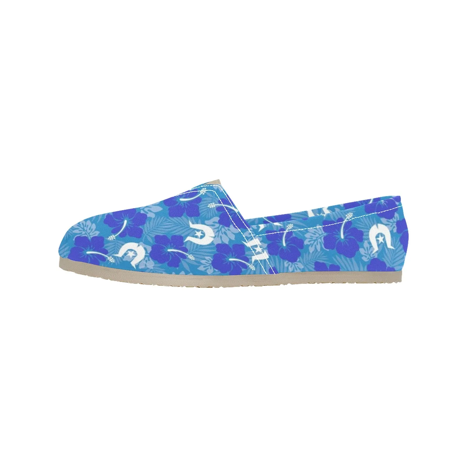 Hibiscus flowers with Dhari (Royal blue) on Men's Classic Canvas Slip-On Shoes