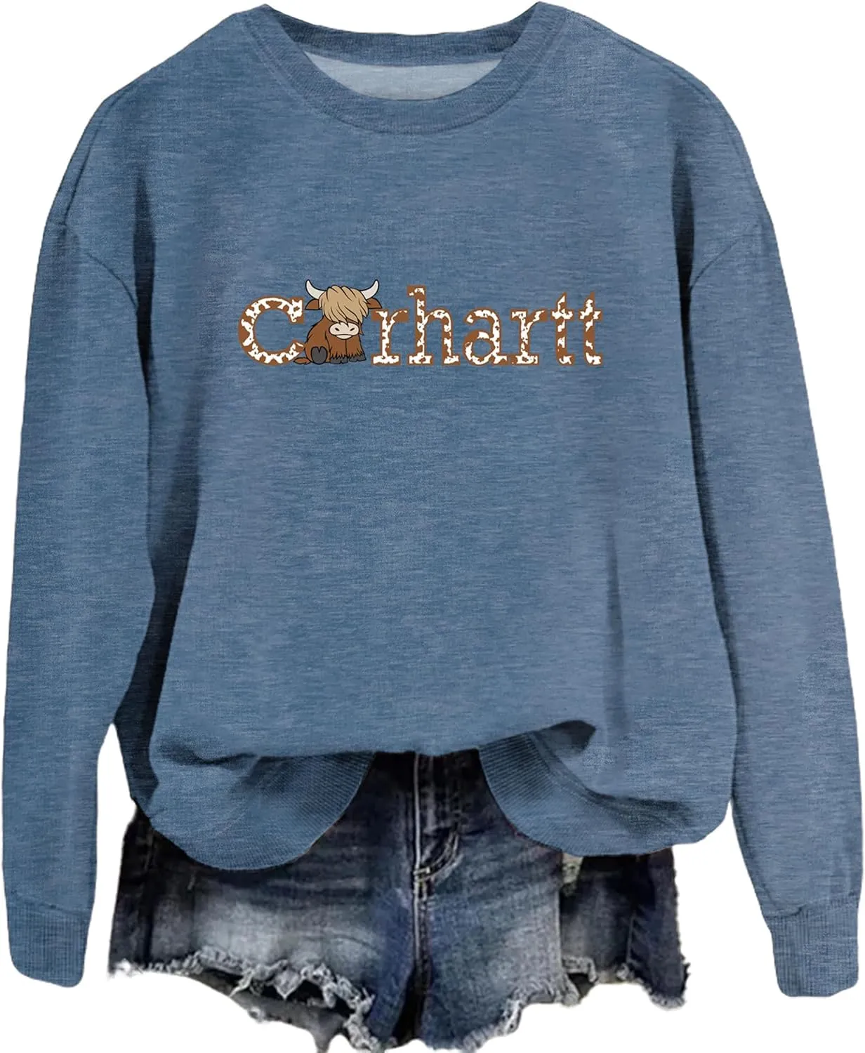 Highland Cow Sweatshirt Cow Print Sweatshirt Funny Cow Country Western Pullovers