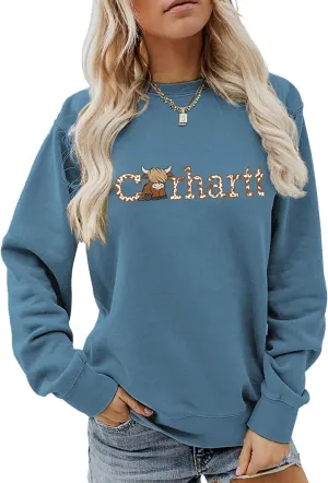Highland Cow Sweatshirt Cow Print Sweatshirt Funny Cow Country Western Pullovers