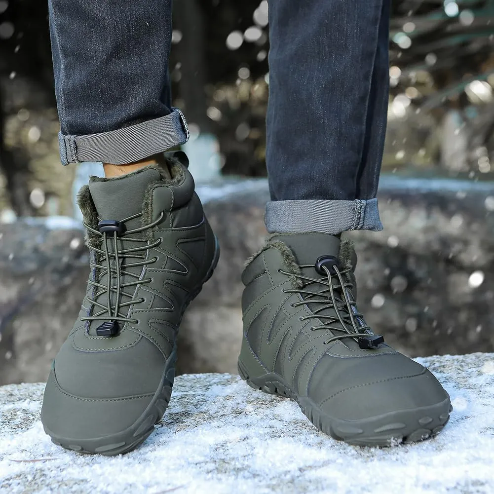 HiGropcore Barefoot Snow Boots for Women Men, Warm Fur Lined Water Repellent Winter Barefoot Shoes, Wide Toe Box Lightweight Outdoor Ankle Boots