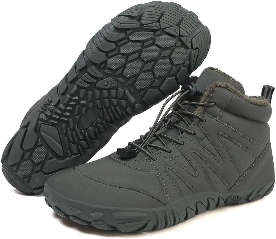 HiGropcore Barefoot Snow Boots for Women Men, Warm Fur Lined Water Repellent Winter Barefoot Shoes, Wide Toe Box Lightweight Outdoor Ankle Boots