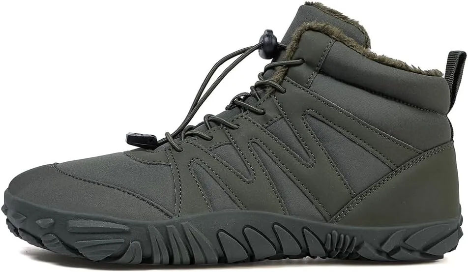 HiGropcore Barefoot Snow Boots for Women Men, Warm Fur Lined Water Repellent Winter Barefoot Shoes, Wide Toe Box Lightweight Outdoor Ankle Boots