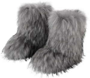 HINDOLA Womens Faux Fur Boots Fuzzy Fluffy Furry Round Toe Suede Boots Winter Comfy Plush Warm Snow Boots Comfortable Winter Ankle Booties Anti Slip Outdoor Indoor Flat Shoes