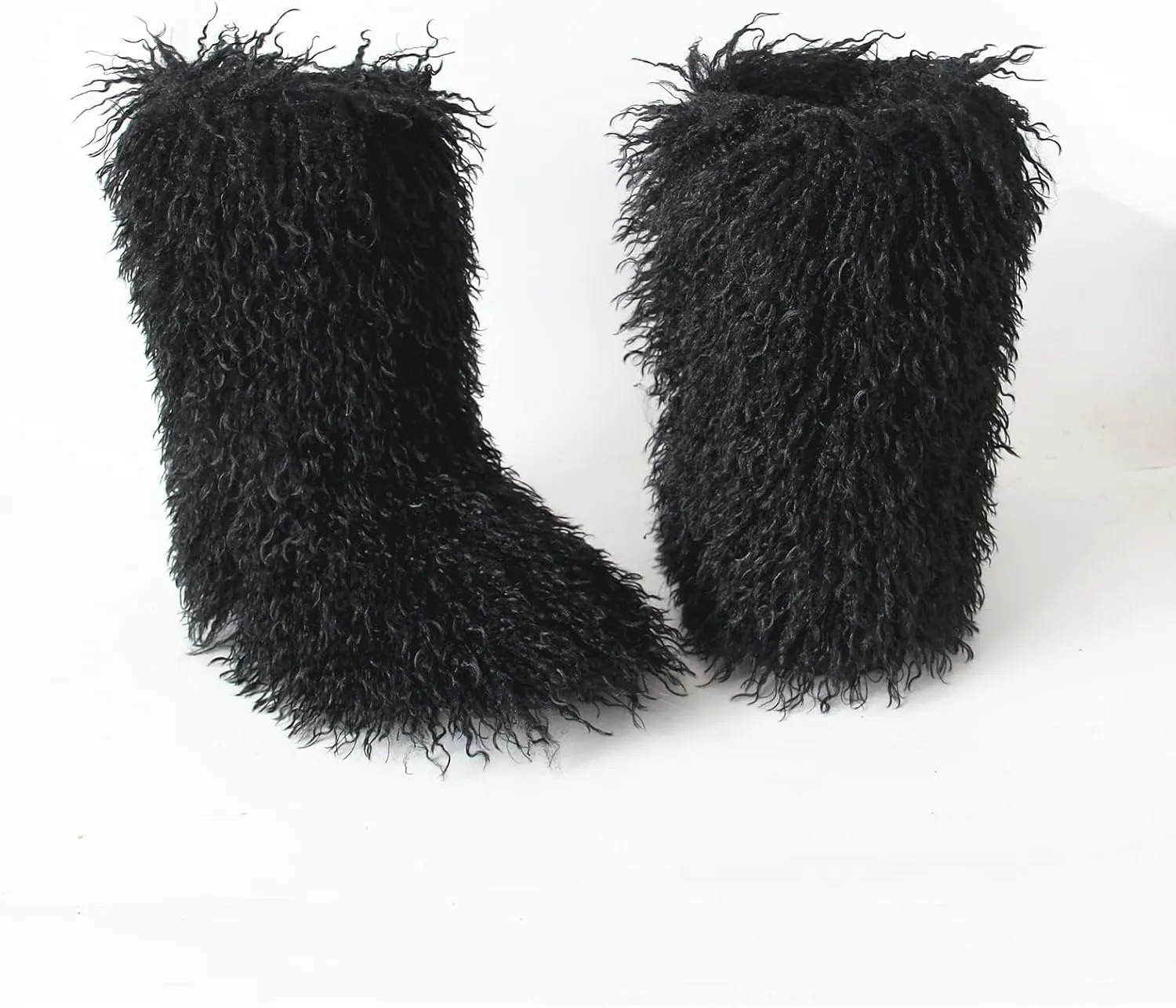 HINDOLA Womens Faux Fur Boots Plush Warm Snow Boots Fuzzy Fluffy Furry Round Toe Suede Boots Comfortable Winter Ankle Booties Anti Slip Outdoor Indoor Flat Shoes