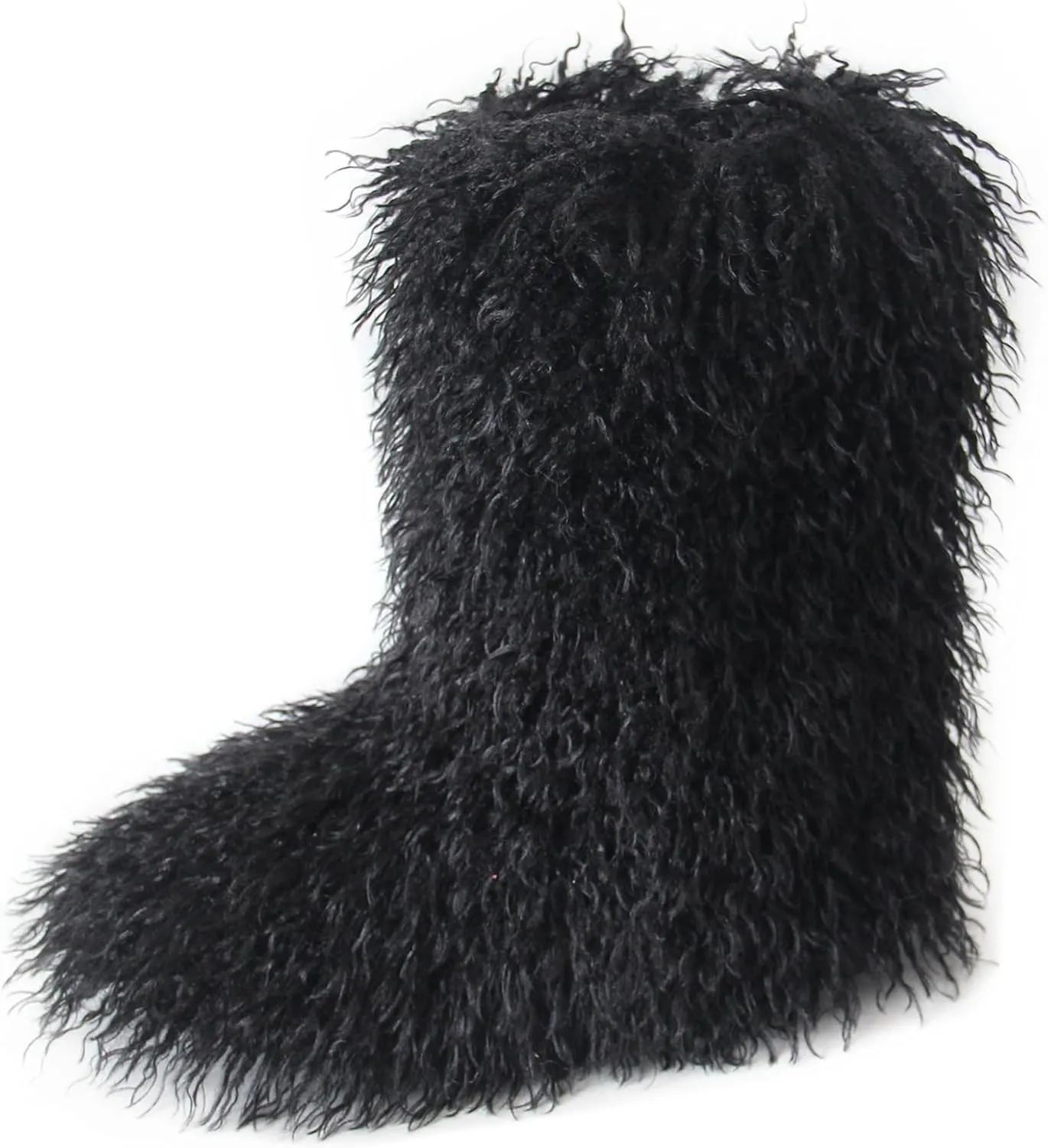 HINDOLA Womens Faux Fur Boots Plush Warm Snow Boots Fuzzy Fluffy Furry Round Toe Suede Boots Comfortable Winter Ankle Booties Anti Slip Outdoor Indoor Flat Shoes