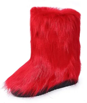 HINDOLA Womens Faux Fur Boots Snow Warm Fashion Fluffy Short Boots Comfortable Winter Ankle Booties Anti Slip Outdoor Indoor Flat Shoes Mid-Calf Boots