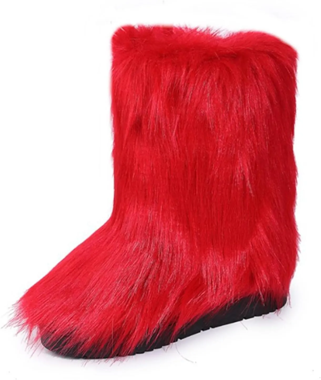 HINDOLA Womens Faux Fur Boots Snow Warm Fashion Fluffy Short Boots Comfortable Winter Ankle Booties Anti Slip Outdoor Indoor Flat Shoes Mid-Calf Boots