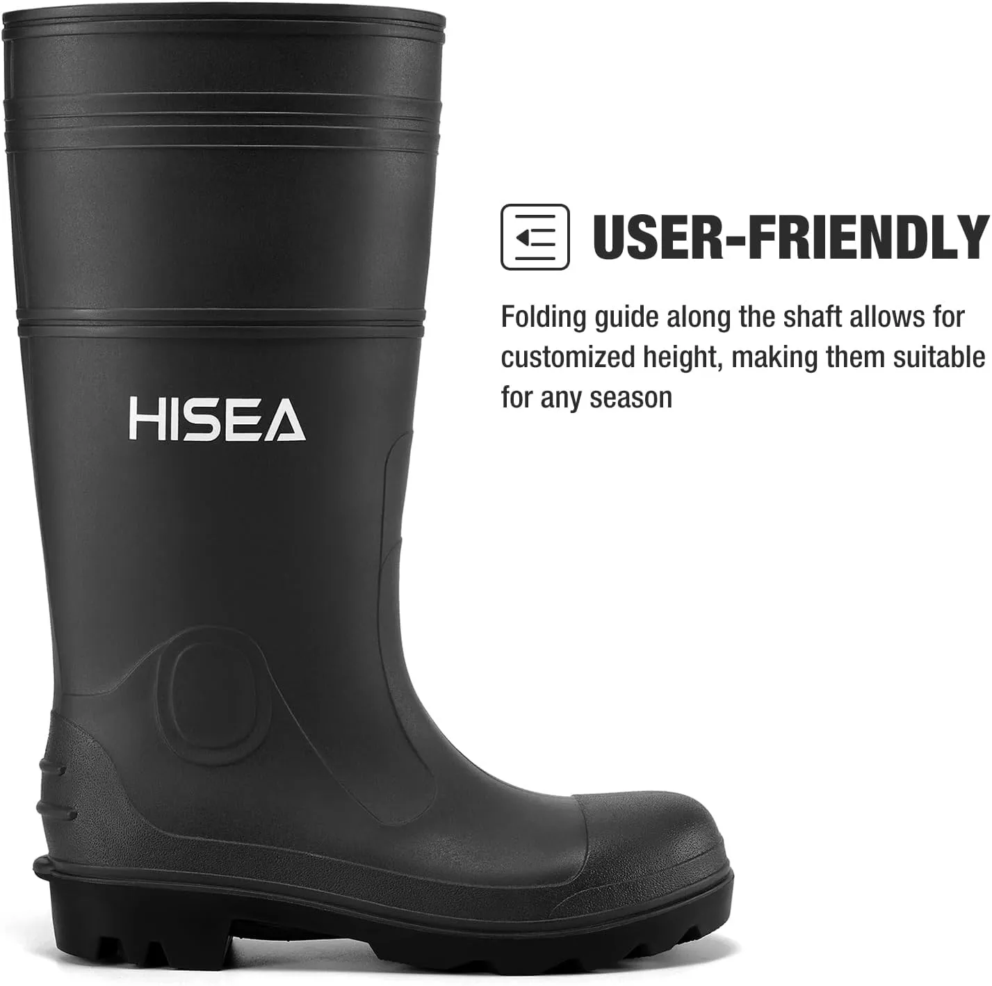 HISEA Men's Rain Boots Waterproof Rubber Boots with Steel Shank Seamless PVC Rainboots Outdoor Work Boots Durable Slip Resistant Fishing Gardening Knee Boot for Agriculture and Industrial Working