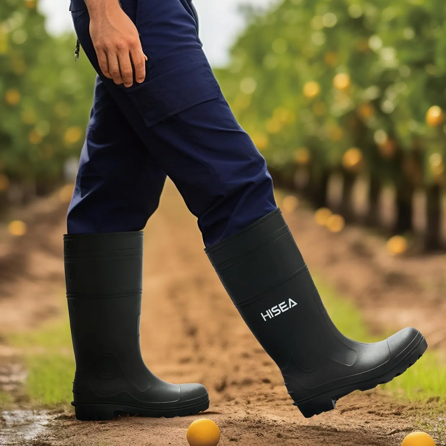 HISEA Men's Rain Boots Waterproof Rubber Boots with Steel Shank Seamless PVC Rainboots Outdoor Work Boots Durable Slip Resistant Fishing Gardening Knee Boot for Agriculture and Industrial Working