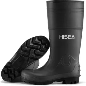 HISEA Men's Rain Boots Waterproof Rubber Boots with Steel Shank Seamless PVC Rainboots Outdoor Work Boots Durable Slip Resistant Fishing Gardening Knee Boot for Agriculture and Industrial Working