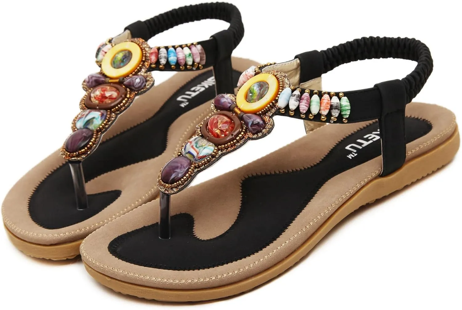 HNGHOU Women's Summer Sandals Casual Comfortable Flip Flops Bohemian Beach Clip Toe Sandals