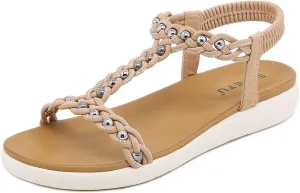 HNGHOU Women's Summer Sandals Shoes Casual Comfort Open Toe Shoes Flat Sandals