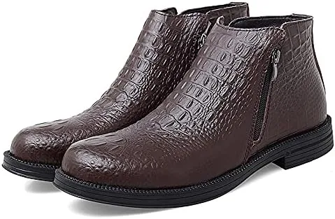 HOOENG Chelsea Boots for Men Crocodile Print with Double Zipper Cowhide Leather Wearable Slip on Anti-Slip Non Slip Dress