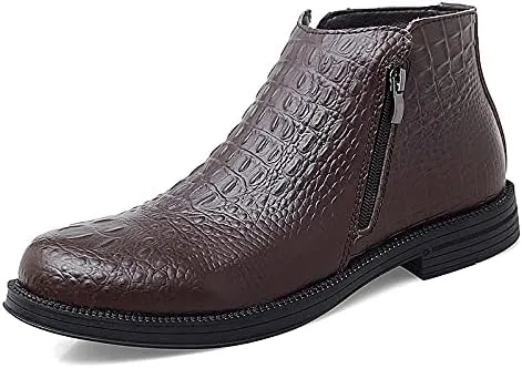 HOOENG Chelsea Boots for Men Crocodile Print with Double Zipper Cowhide Leather Wearable Slip on Anti-Slip Non Slip Dress