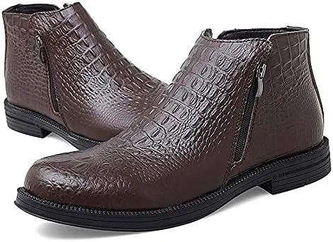 HOOENG Chelsea Boots for Men Crocodile Print with Double Zipper Cowhide Leather Wearable Slip on Anti-Slip Non Slip Dress
