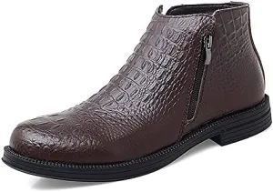 HOOENG Chelsea Boots for Men Crocodile Print with Double Zipper Cowhide Leather Wearable Slip on Anti-Slip Non Slip Dress