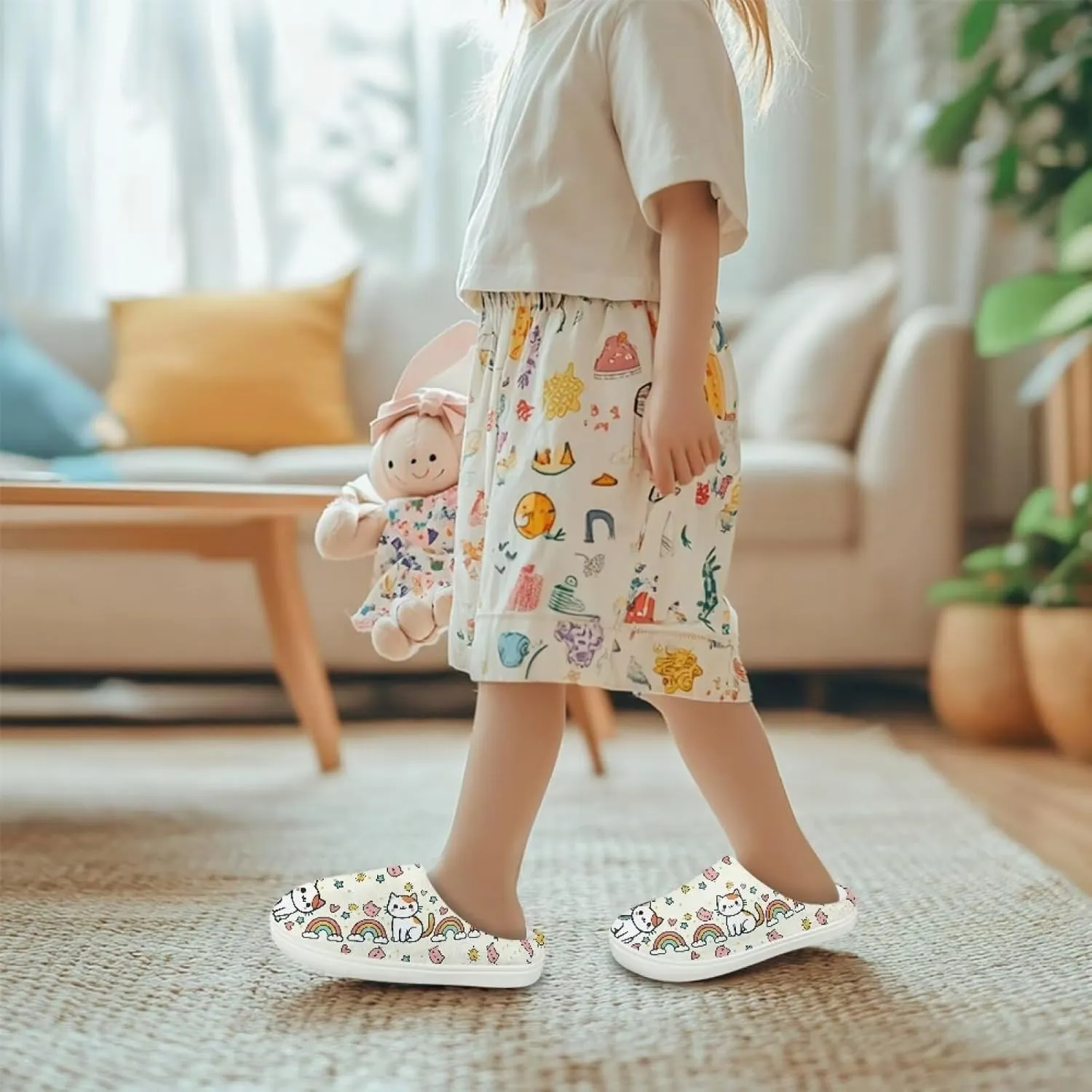 House Slippers for Kids Plush Cotton Slipper Home Indoor Fuzzy Slipper Shoes Warm Non Slip Fleece Plush Slipper Size 9-15