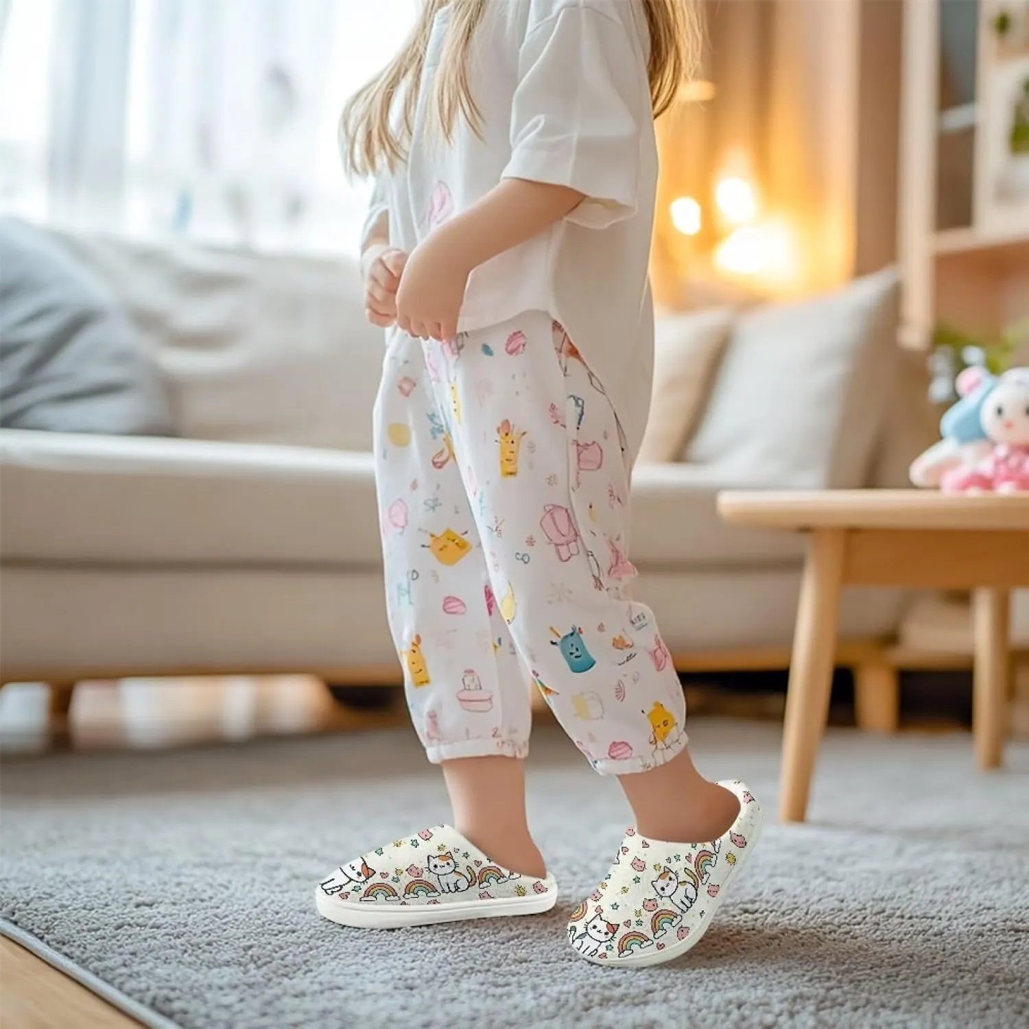 House Slippers for Kids Plush Cotton Slipper Home Indoor Fuzzy Slipper Shoes Warm Non Slip Fleece Plush Slipper Size 9-15