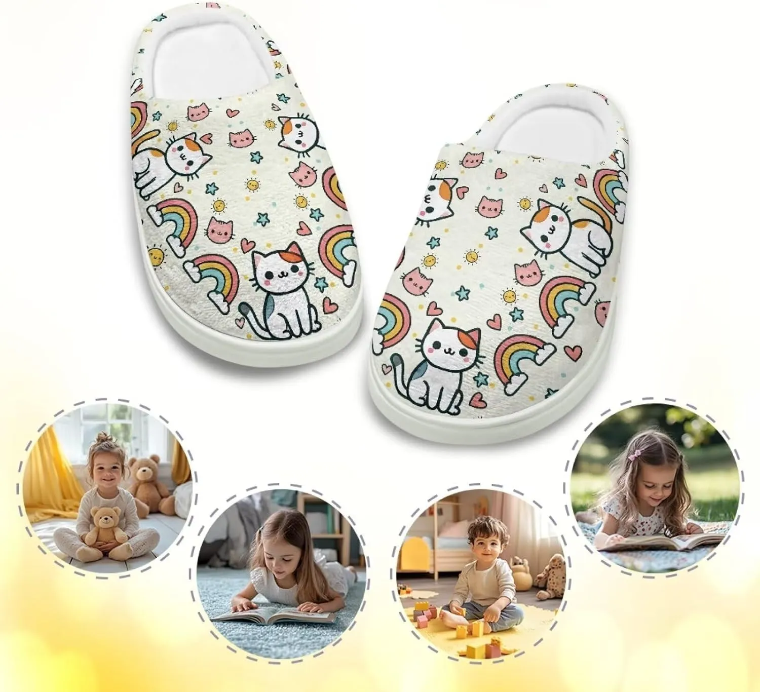 House Slippers for Kids Plush Cotton Slipper Home Indoor Fuzzy Slipper Shoes Warm Non Slip Fleece Plush Slipper Size 9-15