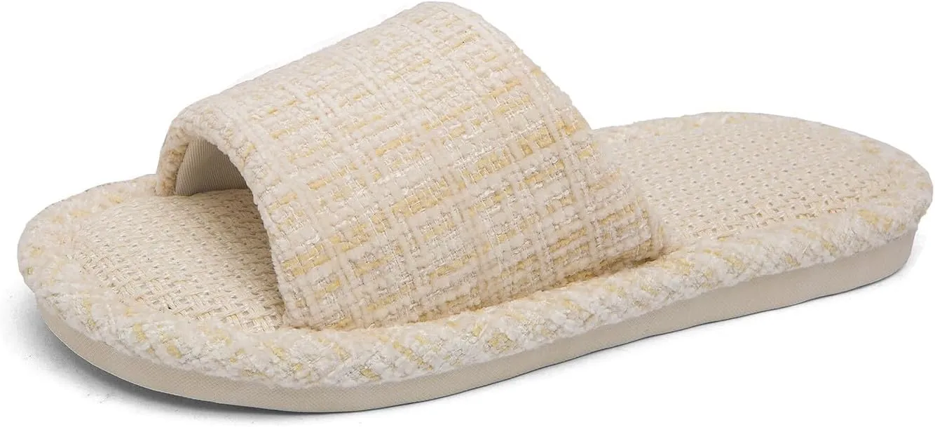 House Slippers Indoor Cotton Flax Slippers, Women's and Men's Casual Soft Non-slip Open Toed Mute Slippers