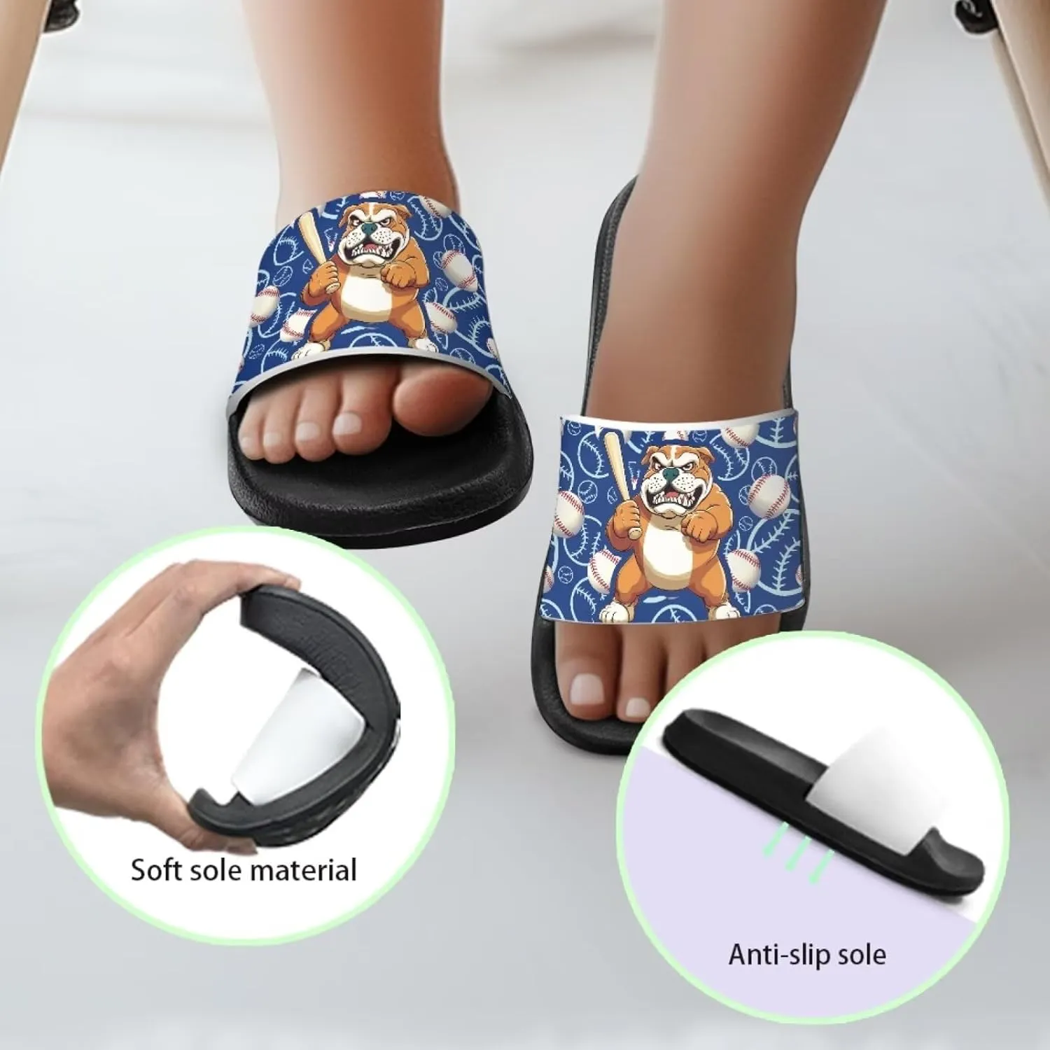 Howilath Dog Print Slides for Boys Beach Summer Kids Sandals Open Toe Non-Slip Children Slippers Indoor Outdoor Shoes