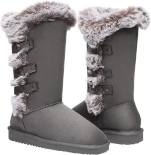 HStylish Fur Lined Fuzzy Boots for Women Winter Snow Warm Classic Tall Mid-Calf Fashion Boots for Outdoor