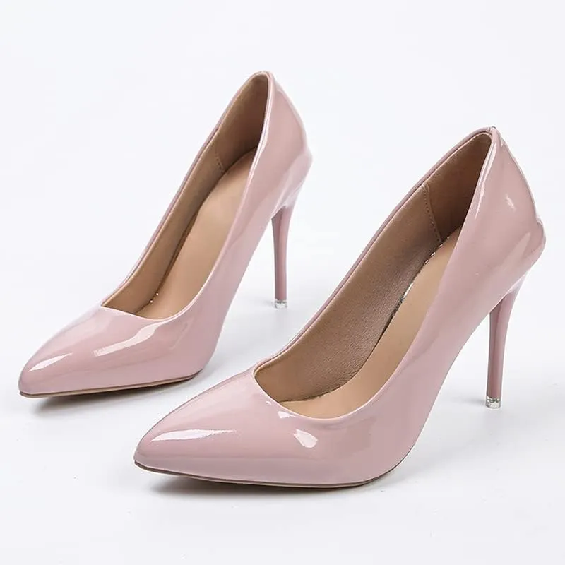 HuangTaiJi Qing Women's Fashion Stiletto Heels Shoes Simple Sexy Closed Toe High Heeled Slip-on Dress Pumps for Work