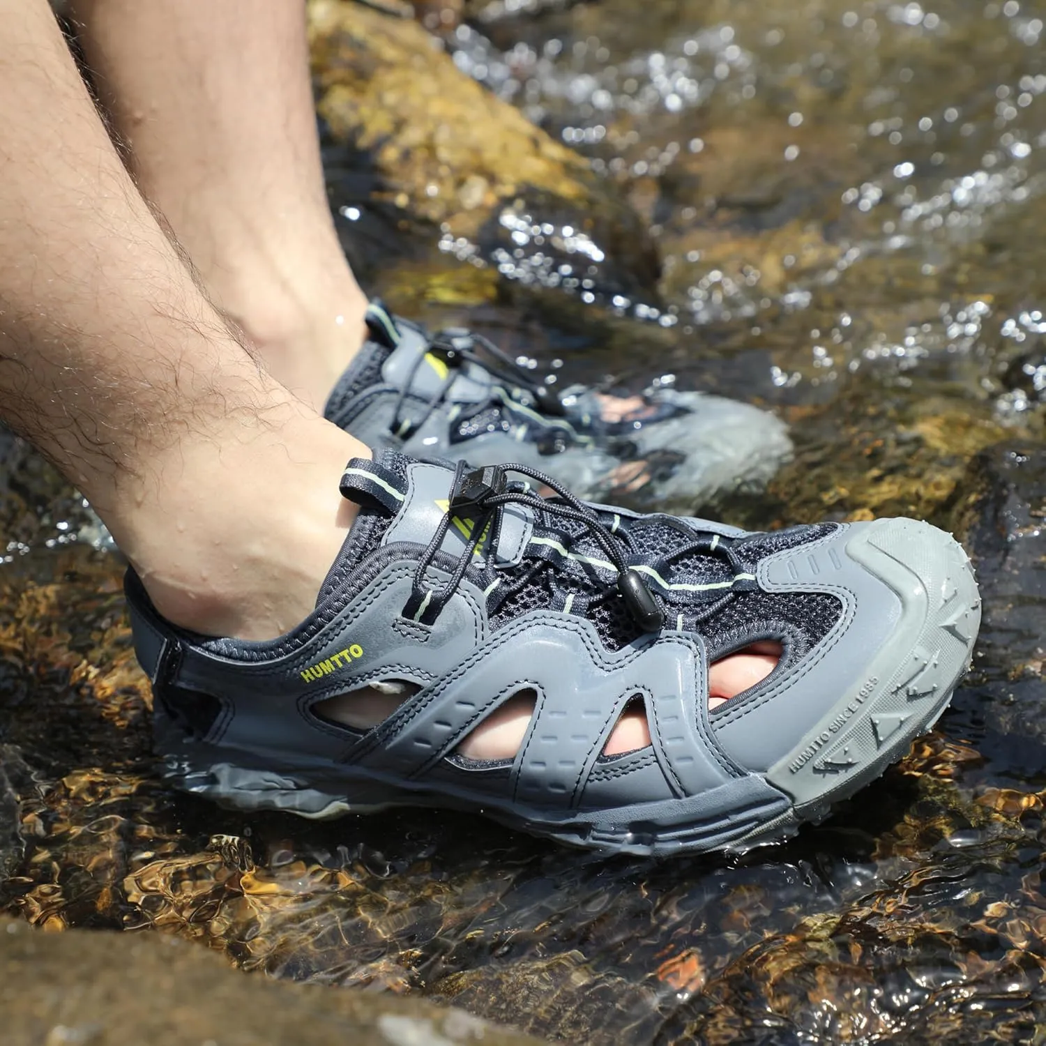 HUMTTO Men's Amphibious Closed Toe Hiking Sandals Quick-Dry Water Shoes Non-Slip Athletic Adjustable Outdoor Fisherman Beach Summer Walking Travel Shoe
