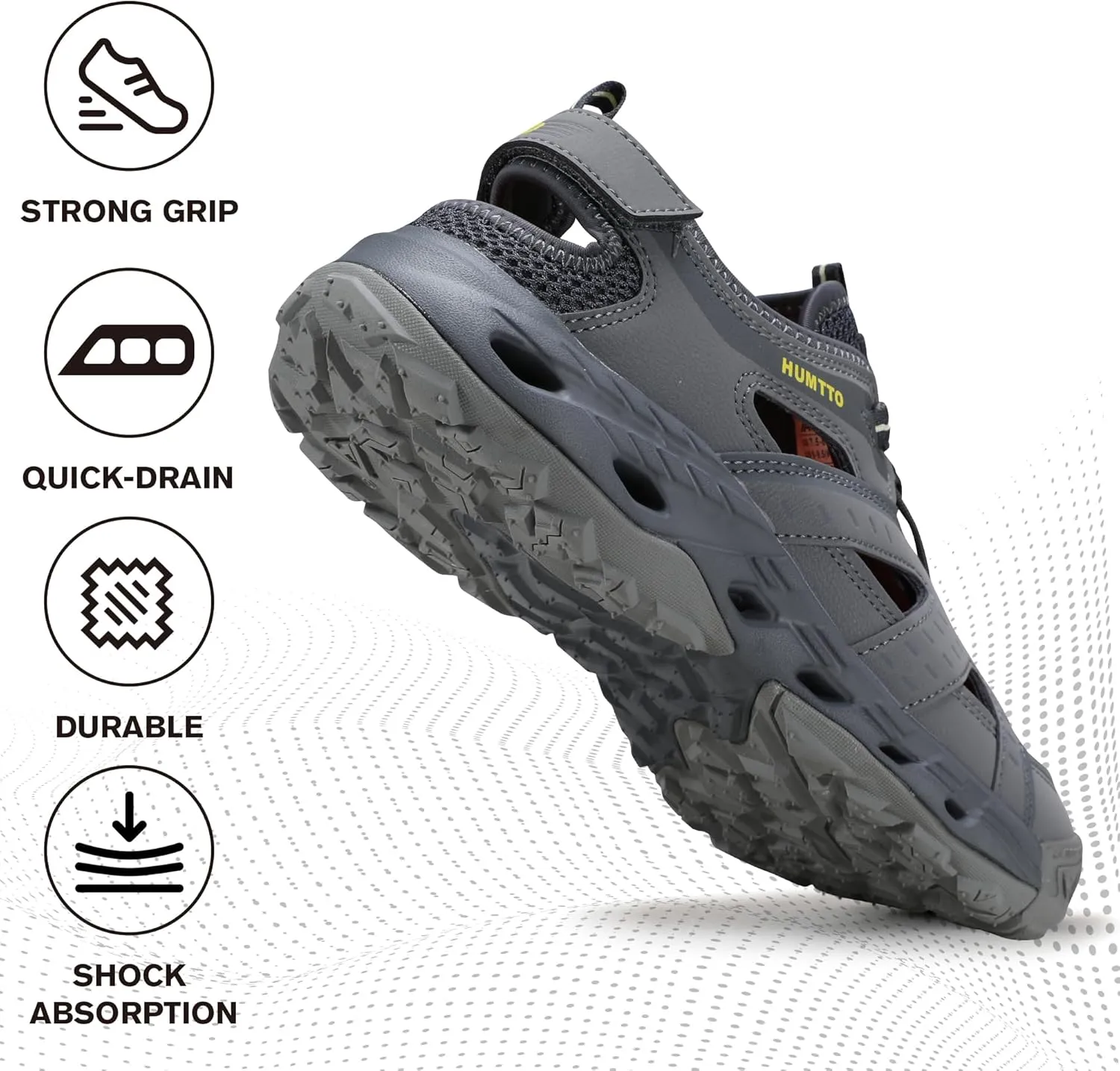 HUMTTO Men's Amphibious Closed Toe Hiking Sandals Quick-Dry Water Shoes Non-Slip Athletic Adjustable Outdoor Fisherman Beach Summer Walking Travel Shoe