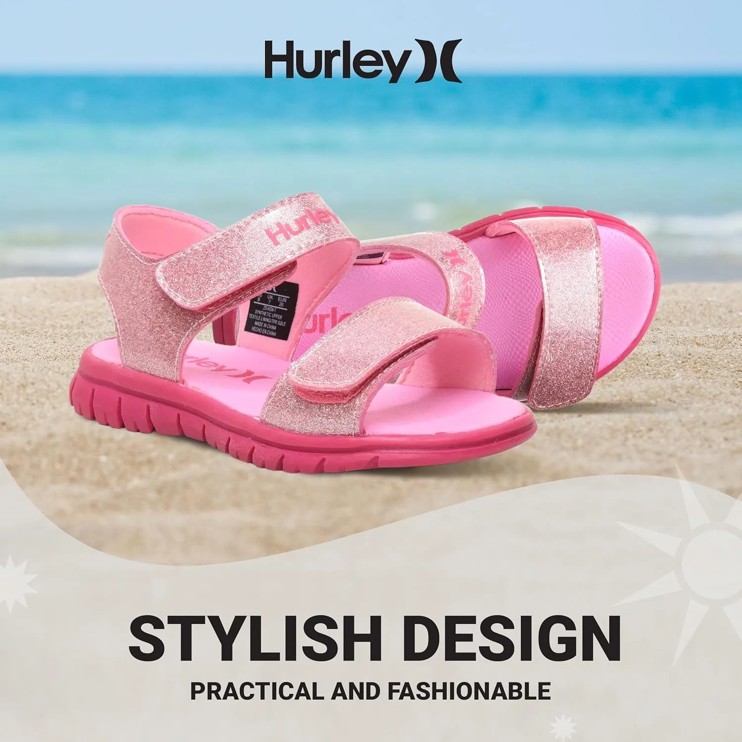 Hurley kids and toddlers Ken Sandals, for Boys and Girls, Kid's Lightweight Open Toe Sandals, Beach Sandals with Adjustable straps, for Outdoors, Water Play and Pool