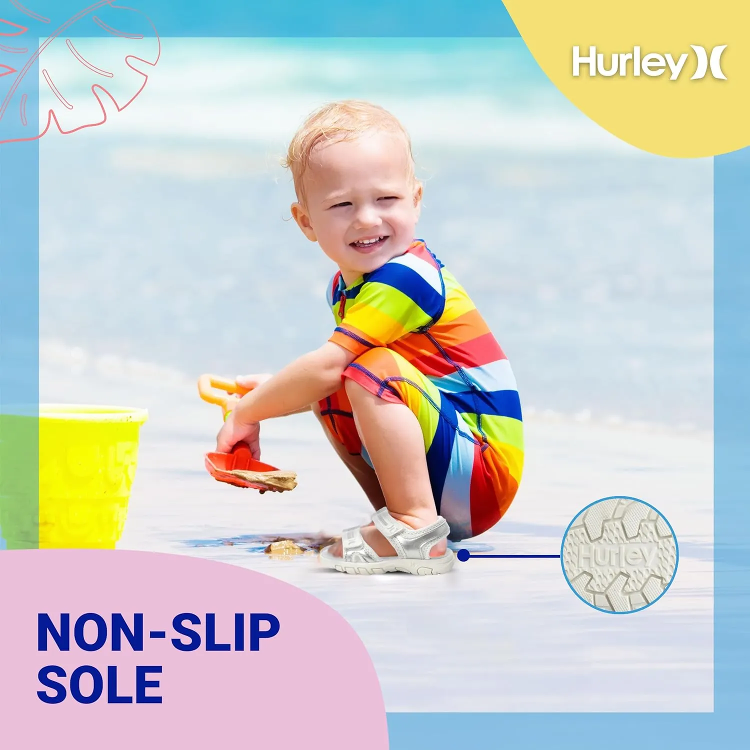 Hurley Loni Toddler Water Shoes, Beach Essentials, Girls and Boys Open Toe Sandals, Lightweight, Breathable and Two Adjustable Straps
