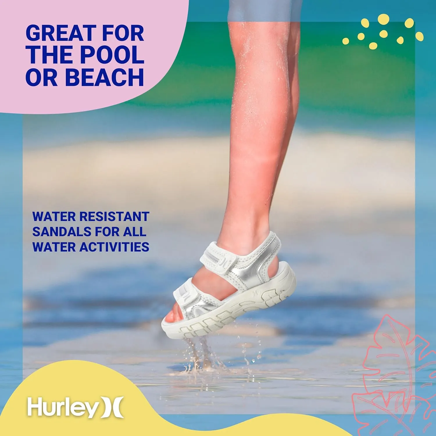 Hurley Loni Toddler Water Shoes, Beach Essentials, Girls and Boys Open Toe Sandals, Lightweight, Breathable and Two Adjustable Straps