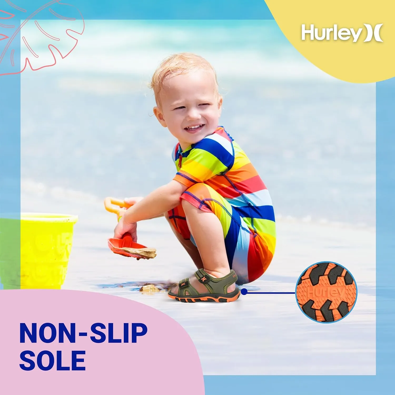 Hurley Loni Toddler Water Shoes, Beach Essentials, Girls and Boys Open Toe Sandals, Lightweight, Breathable and Two Adjustable Straps