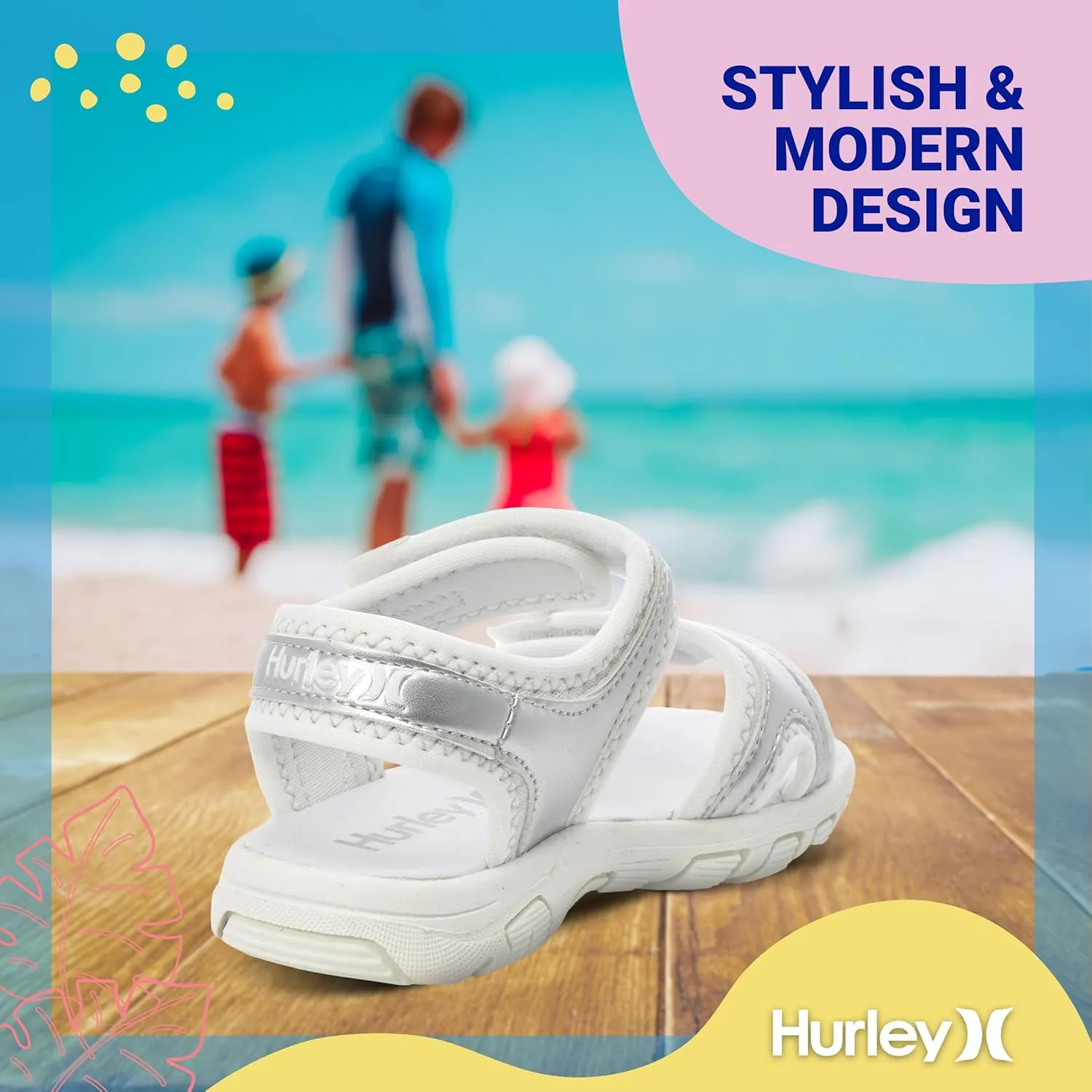 Hurley Loni Toddler Water Shoes, Beach Essentials, Girls and Boys Open Toe Sandals, Lightweight, Breathable and Two Adjustable Straps