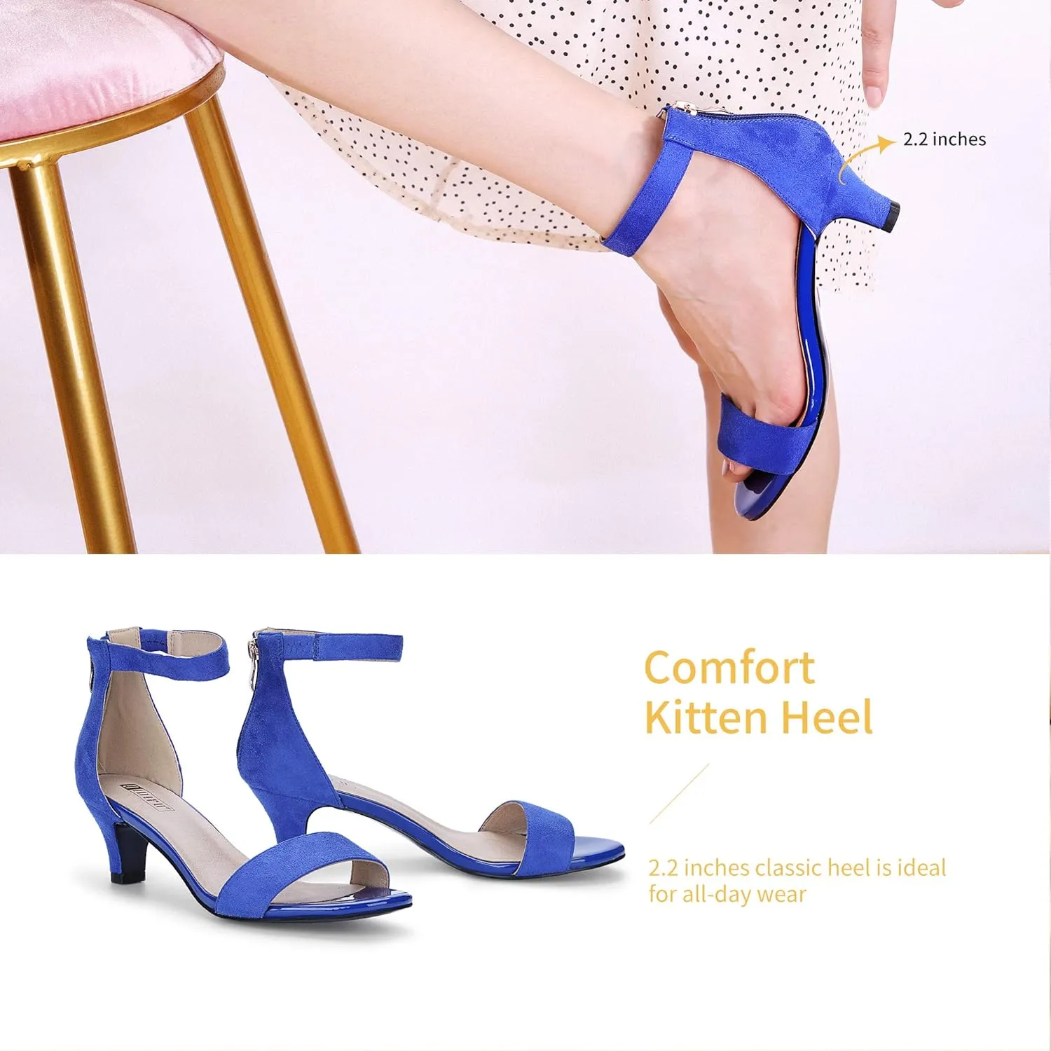 IDIFU Kitten Heels for Women IN2 Low Heels Open Toe Ankle Strap Heeled Sandals Wedding Bridal Evening Prom Party Dress Shoes Womens Heels With Zipper