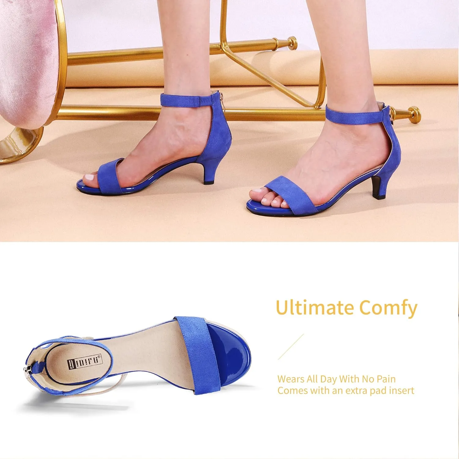 IDIFU Kitten Heels for Women IN2 Low Heels Open Toe Ankle Strap Heeled Sandals Wedding Bridal Evening Prom Party Dress Shoes Womens Heels With Zipper