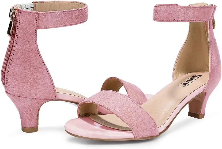 IDIFU Kitten Heels for Women IN2 Low Heels Open Toe Ankle Strap Heeled Sandals Wedding Bridal Evening Prom Party Dress Shoes Womens Heels With Zipper