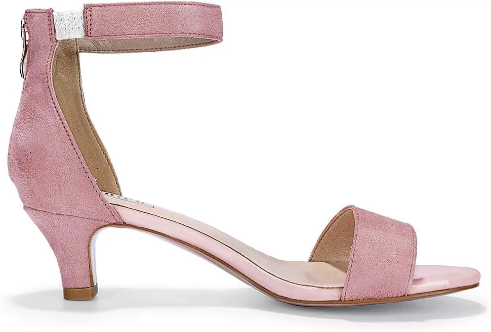 IDIFU Kitten Heels for Women IN2 Low Heels Open Toe Ankle Strap Heeled Sandals Wedding Bridal Evening Prom Party Dress Shoes Womens Heels With Zipper