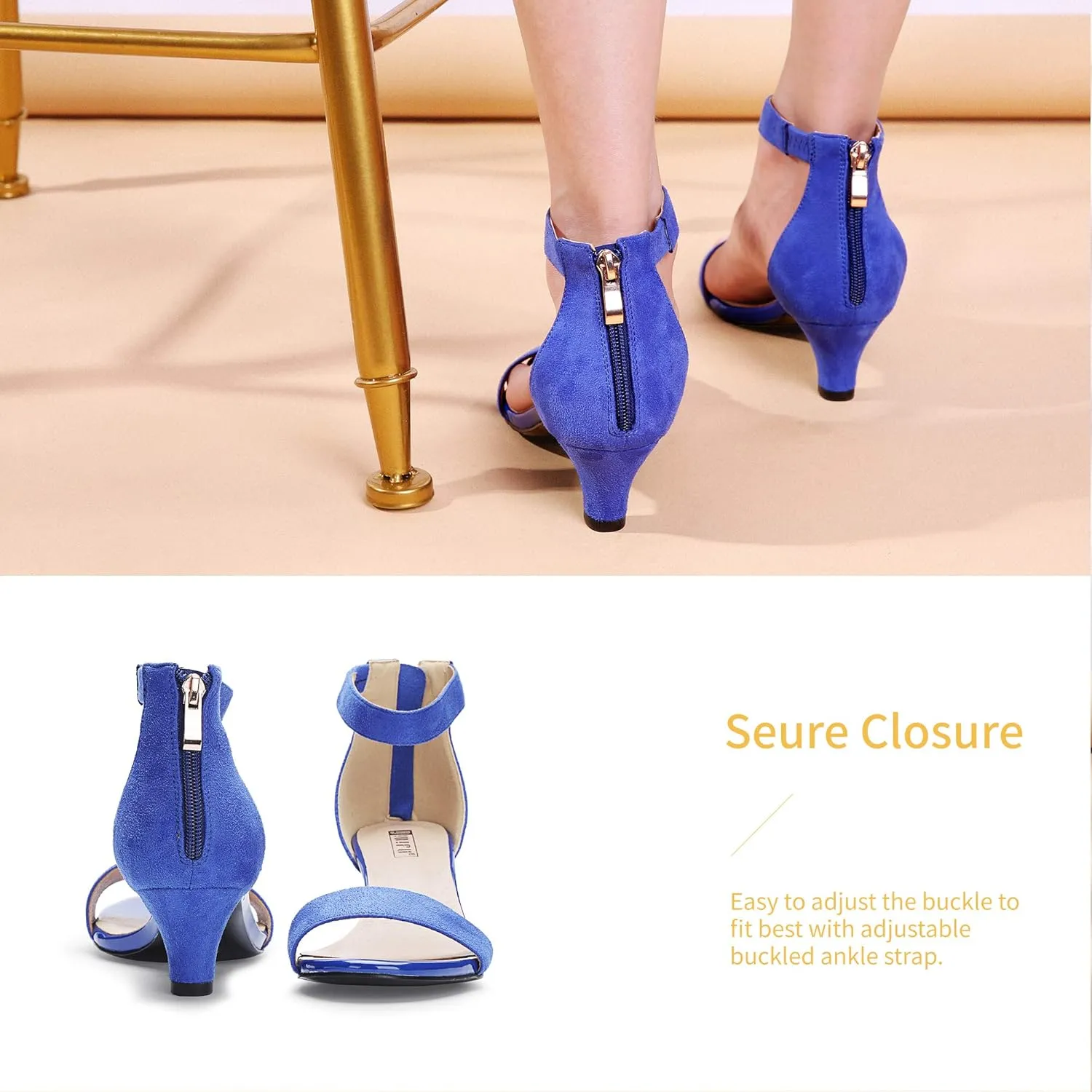 IDIFU Kitten Heels for Women IN2 Low Heels Open Toe Ankle Strap Heeled Sandals Wedding Bridal Evening Prom Party Dress Shoes Womens Heels With Zipper