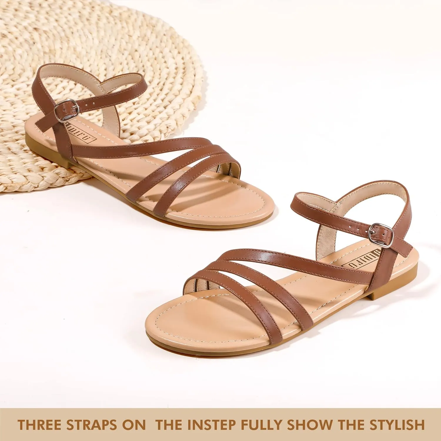 IDIFU Strappy Sandals for Women Dressy Summer Flat Sandals with Back Strap Open Toe Slingback Ankle Strap Sandals Wedding Bridal Prom Bride Bridesmaid Sandals Comfortable Cute Casual Dress Sandals